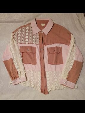 NWOT!!! POL Patchwork Lace & Corduroy Jacket in Dusty Rose